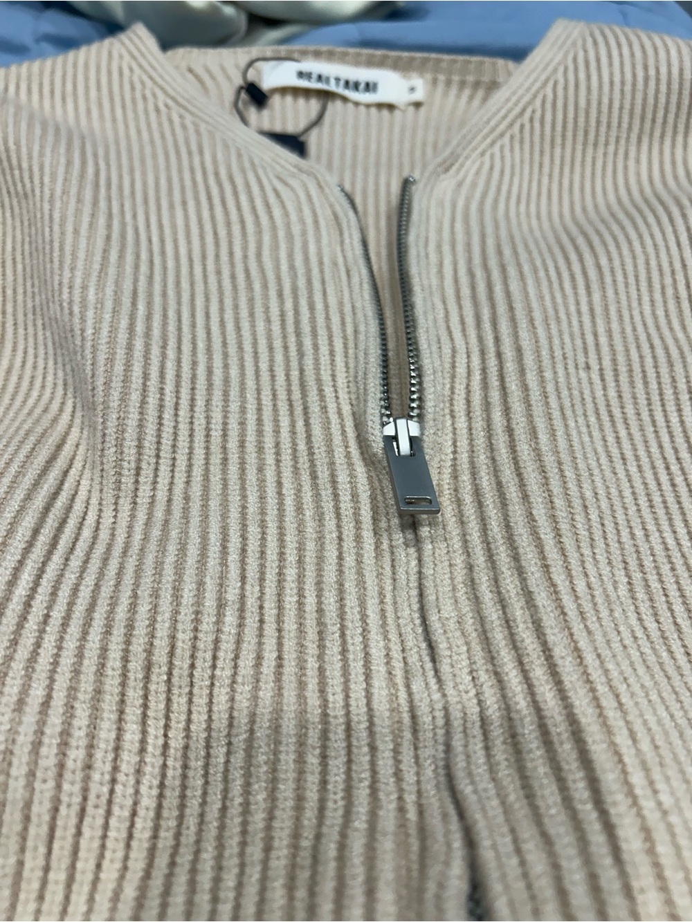 Cream Ribbed Zip-Front Cardigan - Picture 4 of 6
